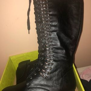 Black Tall Studded Combat Boots